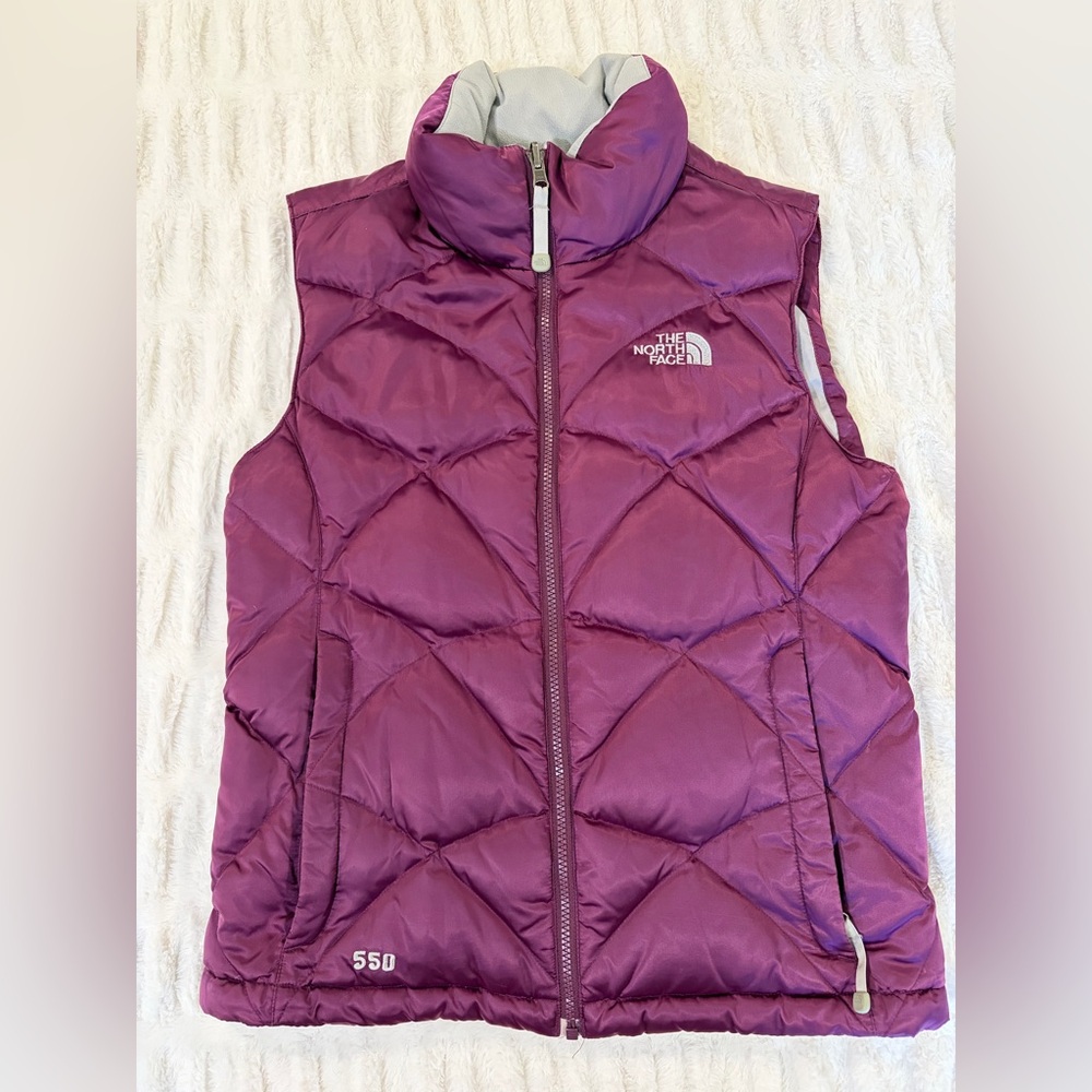 The North Face Purple Down Puffer Vest Womens Small 550 Fill Goose Down Full Zip